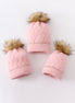 Pink cross cable knit pom pom beanie hat baby toddler adult