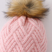 Pink cross cable knit pom pom beanie hat baby toddler adult