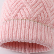 Pink cross cable knit pom pom beanie hat baby toddler adult