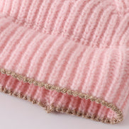 Pink cross cable knit pom pom beanie hat baby toddler adult