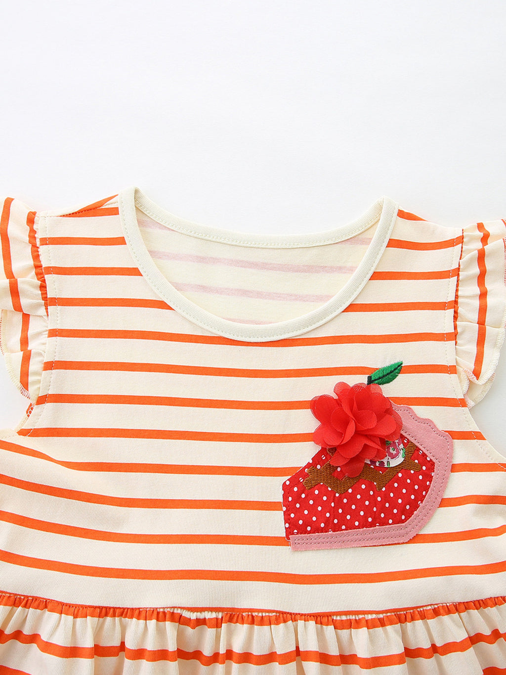 Children's Fruit Embroidered Ruffled Striped Dress - Little Janey Shop