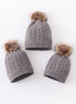 Grey cable knit pom pom beanie hat baby toddler adult