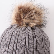 Grey cable knit pom pom beanie hat baby toddler adult