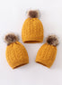 Mustard cable knit pom pom beanie hat baby toddler adult