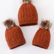 Rust cable knit pom pom beanie hat baby toddler adult
