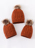 Rust cable knit pom pom beanie hat baby toddler adult