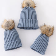 Slate knit pom pom beanie hat baby toddler adult