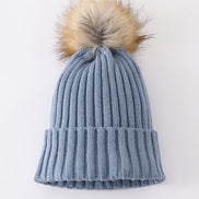 Slate knit pom pom beanie hat baby toddler adult