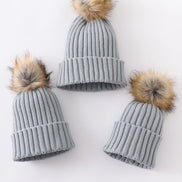 Sage knit pom pom beanie hat baby toddler adult