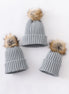 Sage knit pom pom beanie hat baby toddler adult