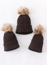 Brown knit pom pom beanie hat baby toddler adult