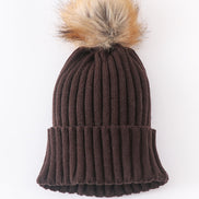 Brown knit pom pom beanie hat baby toddler adult