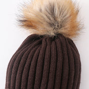 Brown knit pom pom beanie hat baby toddler adult