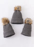 Grey knit pom pom beanie hat baby toddler adult