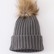 Grey knit pom pom beanie hat baby toddler adult