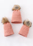 Coral Pink knit pom pom beanie hat baby toddler adult