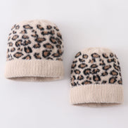Beige leopard beanie hat toddler adult