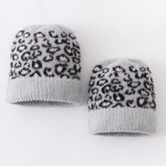 Grey leopard beanie hat toddler adult