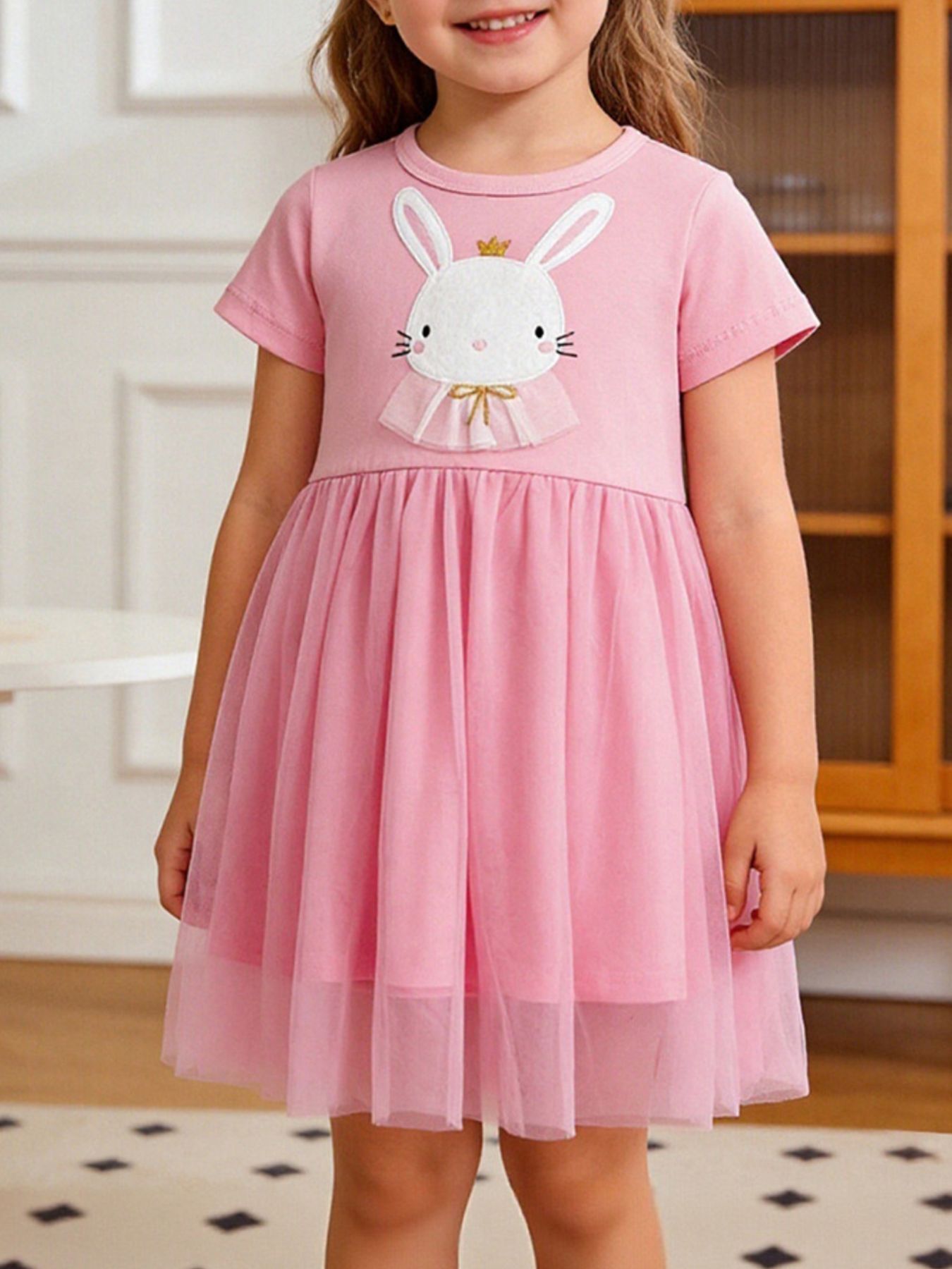 Children's Bunny Applique Tulle Layered Dress - Little Janey Shop