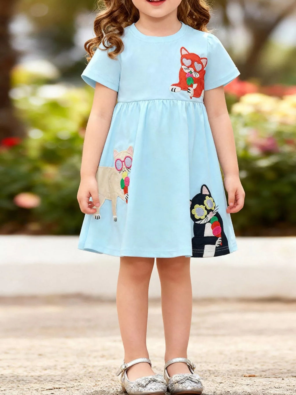 Children's Striped Cartoon Animal Print Casual Dress - Little Janey Shop