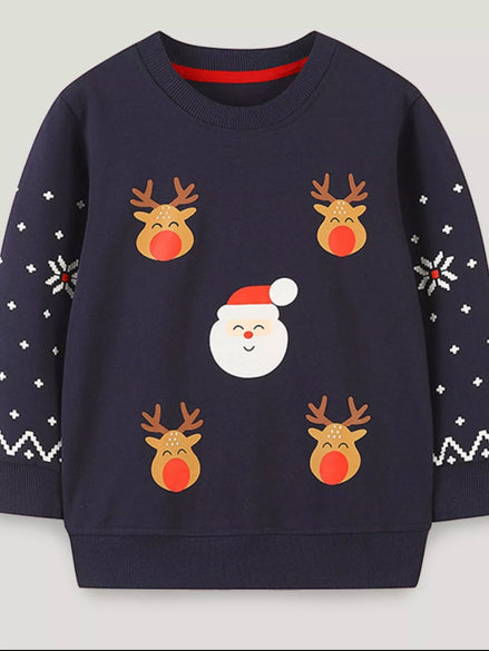 Children's Christmas Reindeer & Santa Round Neck Sweatshirt - Little Janey Shop