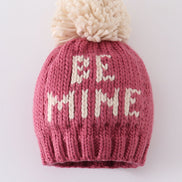 Pink BE MINE knit beanie pom pom hat