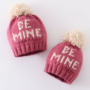 Pink BE MINE knit beanie pom pom hat