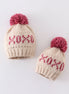 Cream XOXO knit beanie pom pom hat