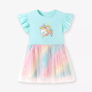 Children's Unicorn Graphic Rainbow Tulle Layered Dress - Little Janey Shop