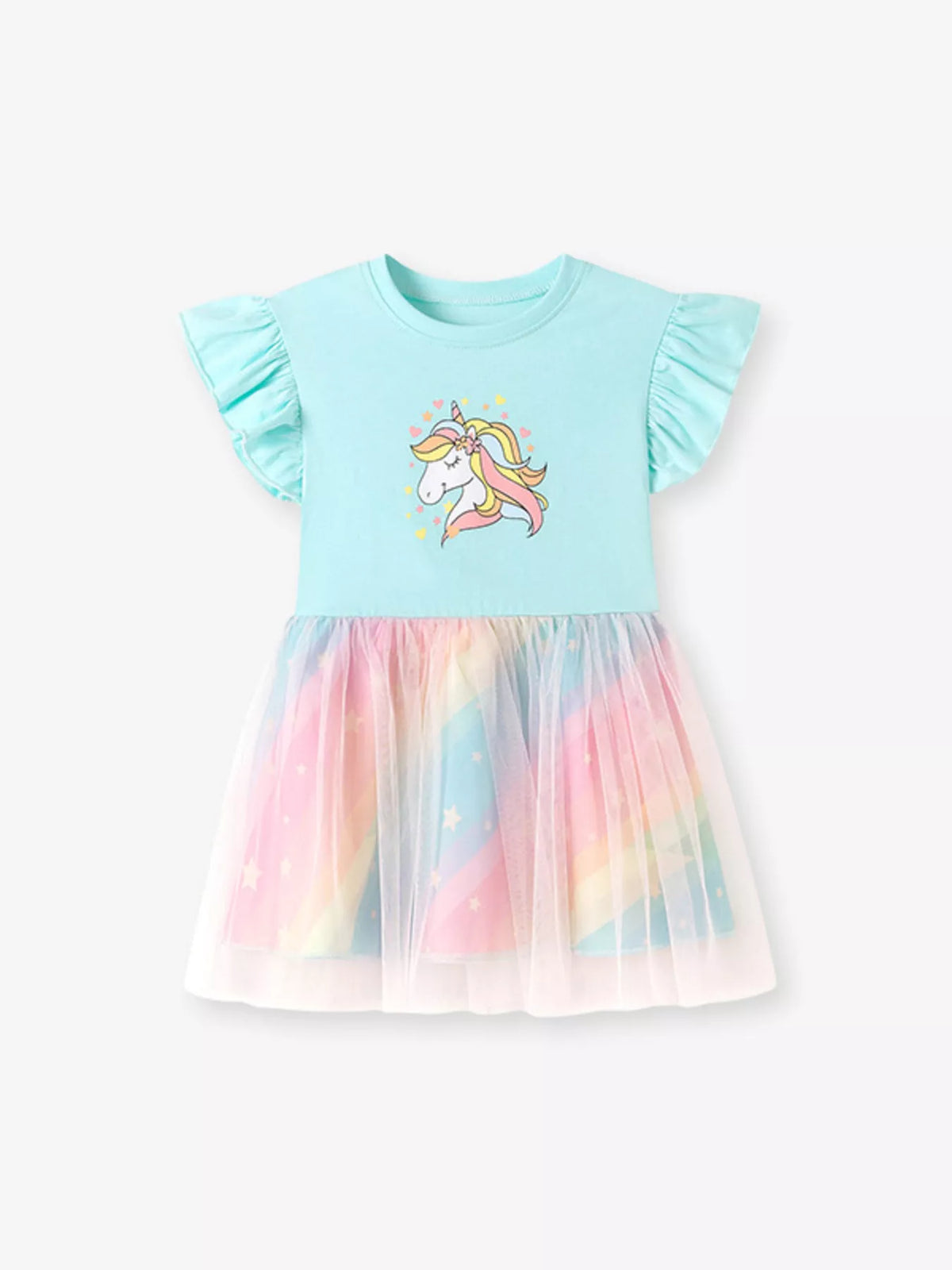 Children's Unicorn Graphic Rainbow Tulle Layered Dress - Little Janey Shop
