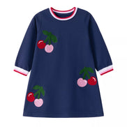 Children's Cherry Appliqued Long Sleeve Dress - Little Janey Shop