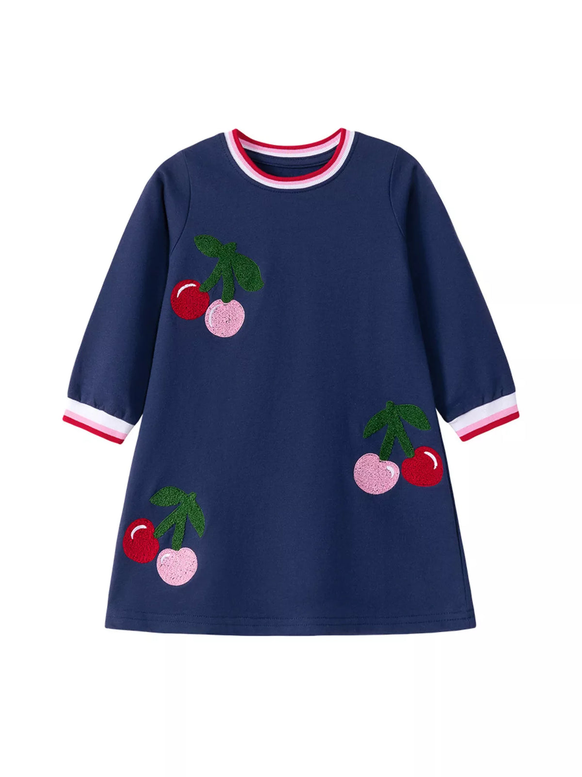Children's Cherry Appliqued Long Sleeve Dress - Little Janey Shop