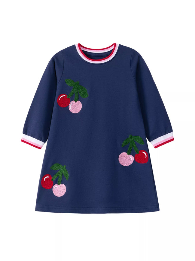 Children's Cherry Appliqued Long Sleeve Dress - Little Janey Shop