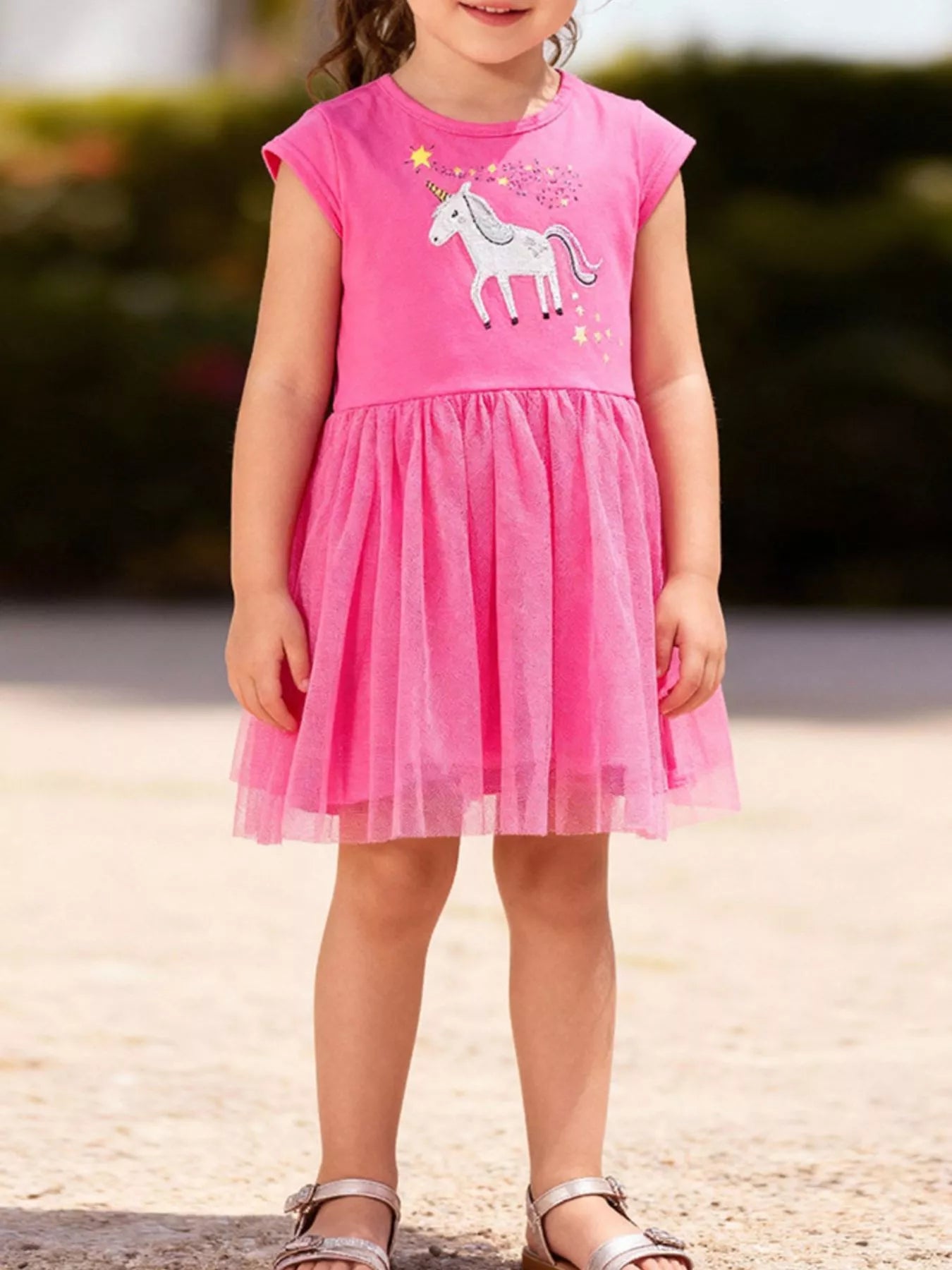 Children's Unicorn Round Neck Sleeveless Tulle Dress - Little Janey Shop