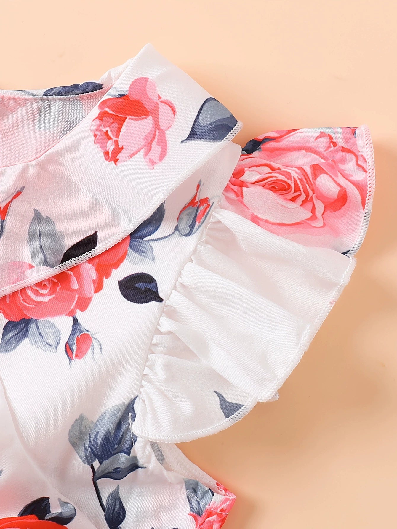 Children's Floral Print Ruffle Trim Bow Pleated Dress - Little Janey Shop