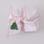 Christmas tree embroidery hair bow