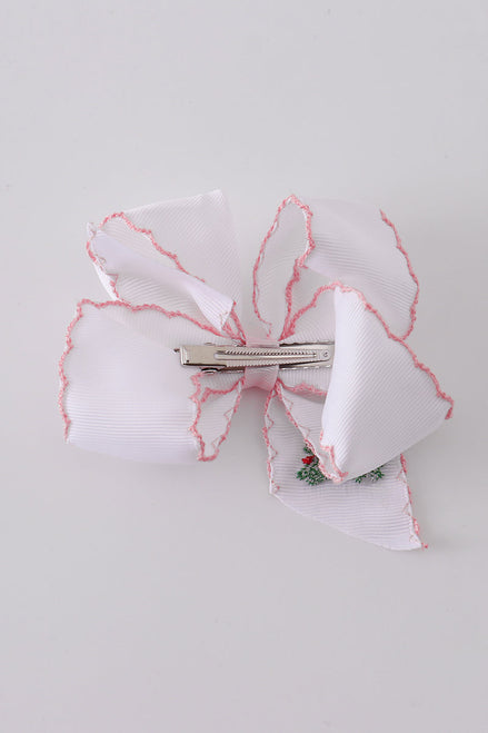 Christmas tree embroidery hair bow