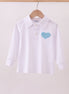 Blue heart french knot button down top