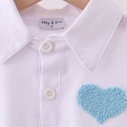 Blue heart french knot button down top