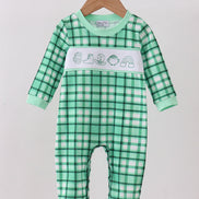 Green parade embroidery gingham romper