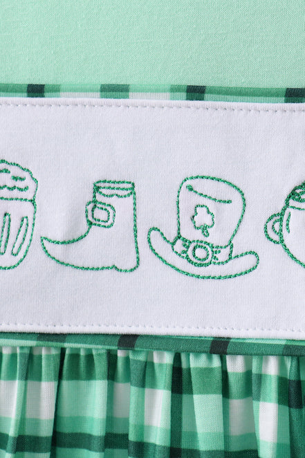 Green parade embroidery gingham dress