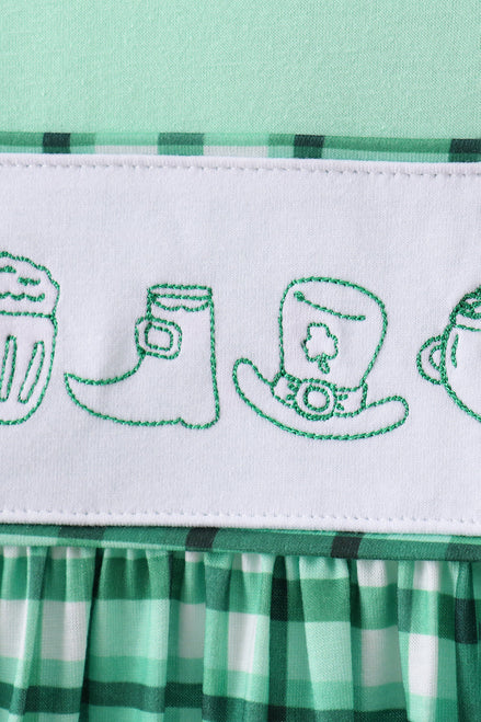 Green parade embroidery gingham dress