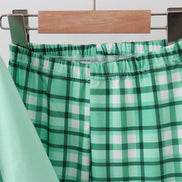 Green parade embroidery ruffle gingham pants set