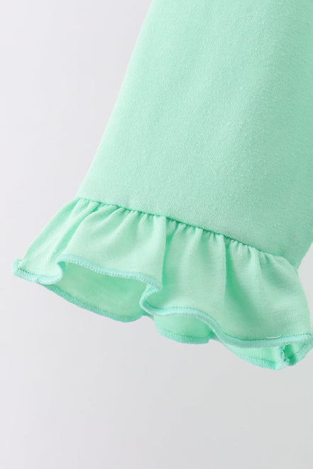 Green parade embroidery ruffle gingham pants set