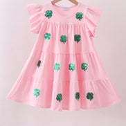 Pink clover sequin ruffle tiered dress