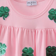 Pink clover sequin ruffle tiered dress