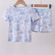Blue bunny egg bamboo pajama shorts set