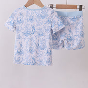 Blue bunny egg bamboo pajama shorts set