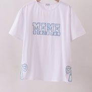 White MAMA bow applique mom&me top