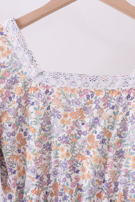 Purple floral lace women dress
